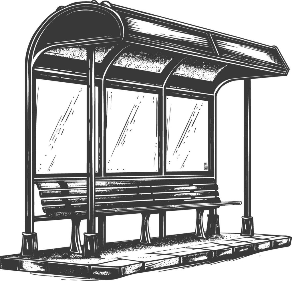 bus stop with engraving style black color only vector
