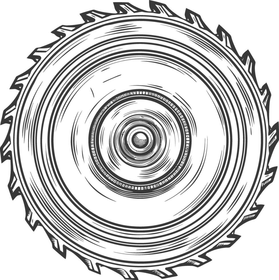 circle saw blade with engraving style black color only vector