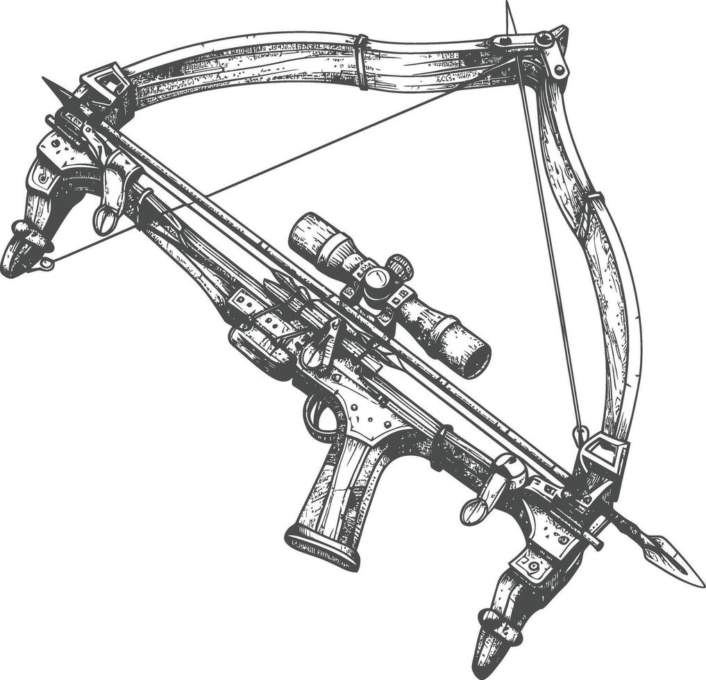 crossbow with engraving style black color only vector