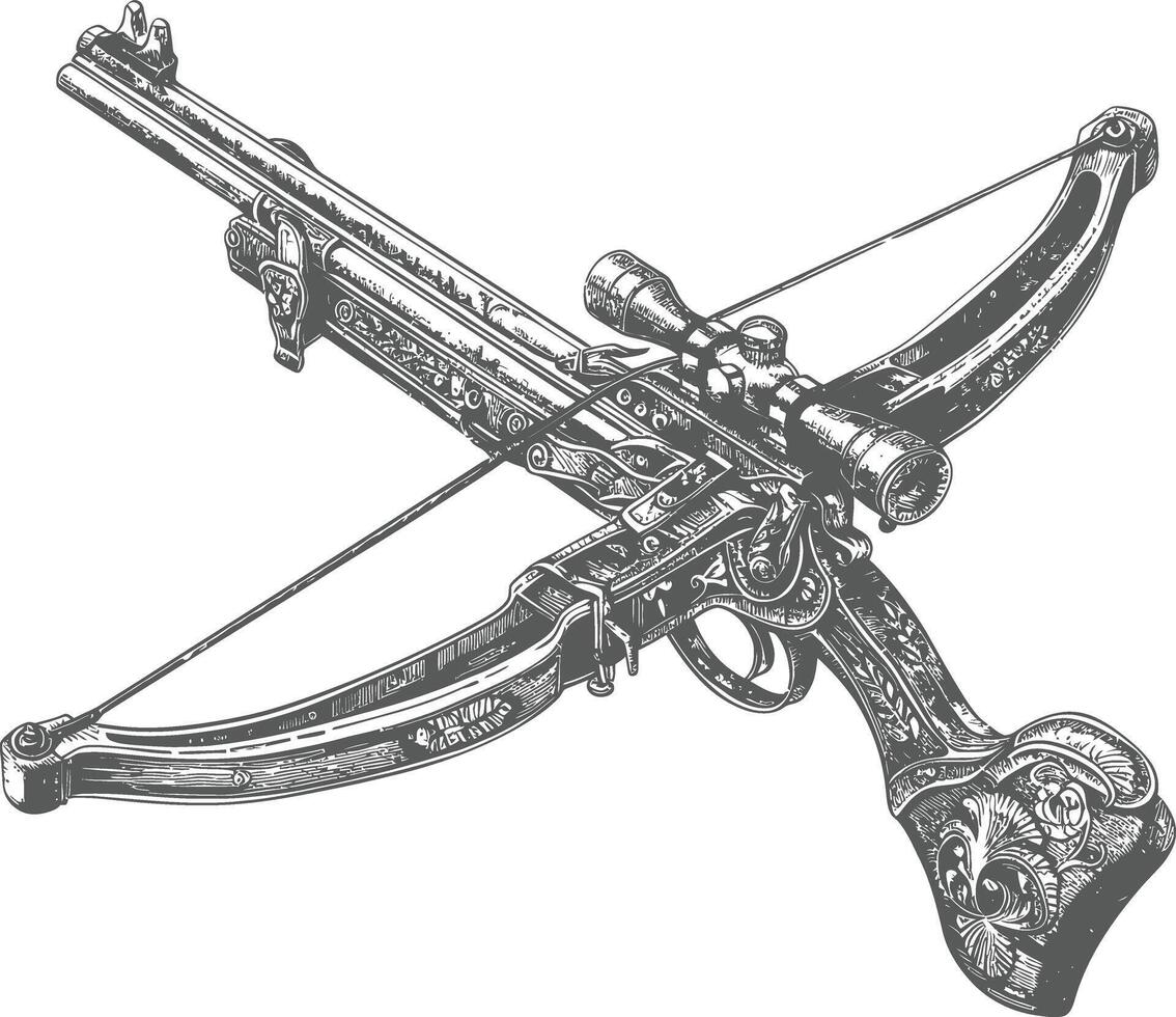 crossbow with engraving style black color only vector