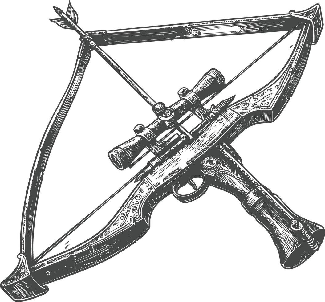 crossbow with engraving style black color only vector