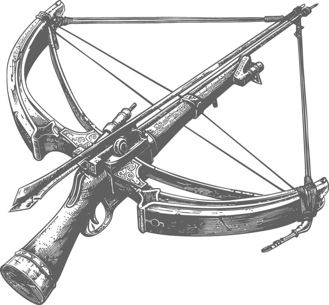 crossbow with engraving style black color only vector