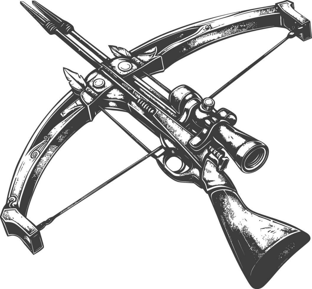 crossbow with engraving style black color only vector