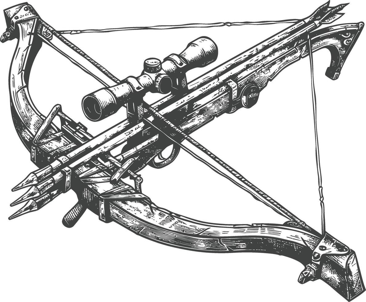 crossbow with engraving style black color only vector