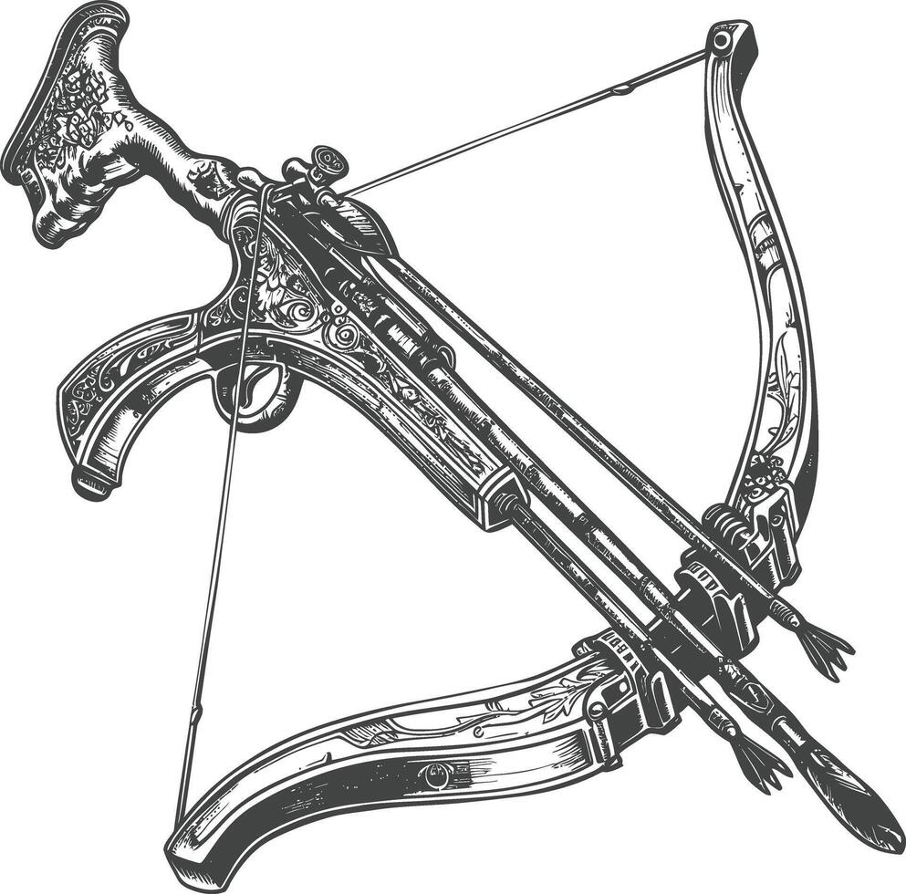 crossbow with engraving style black color only vector