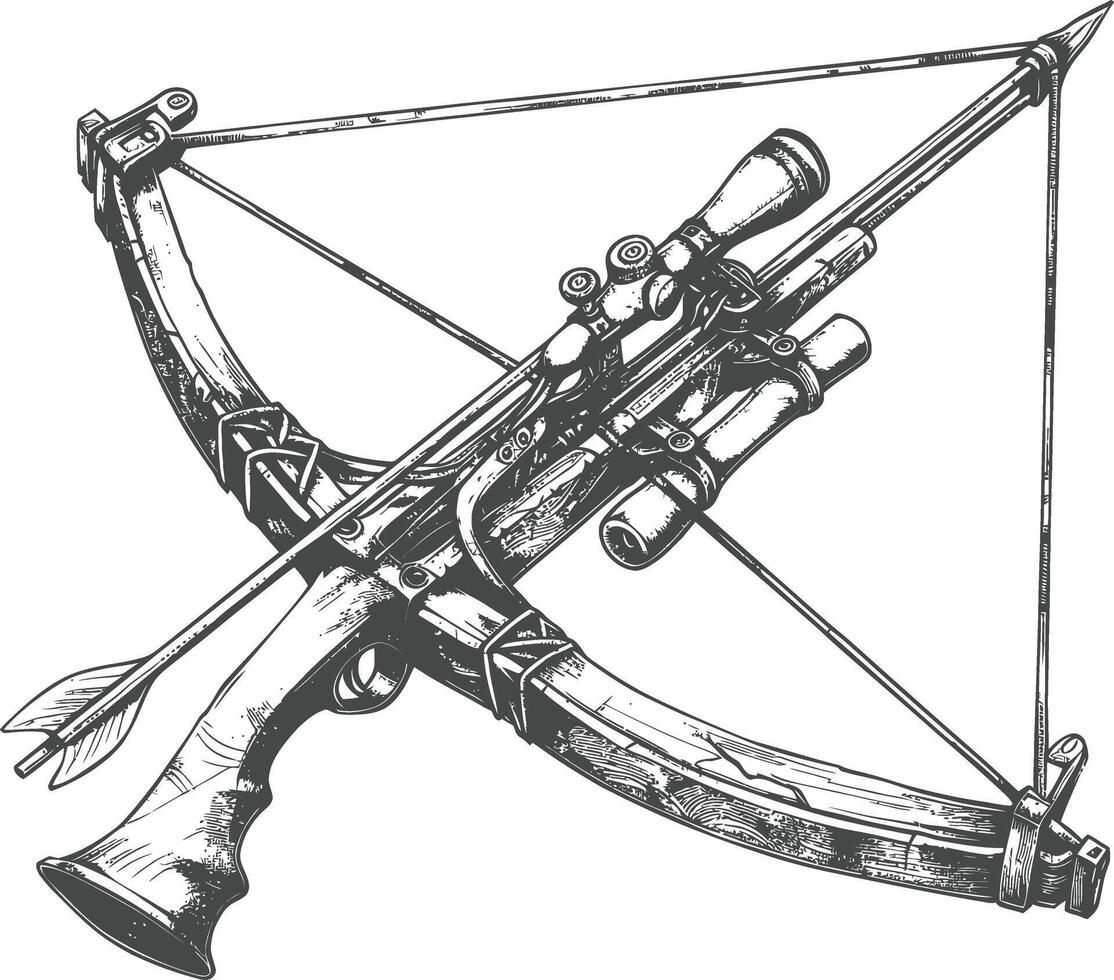 crossbow with engraving style black color only vector