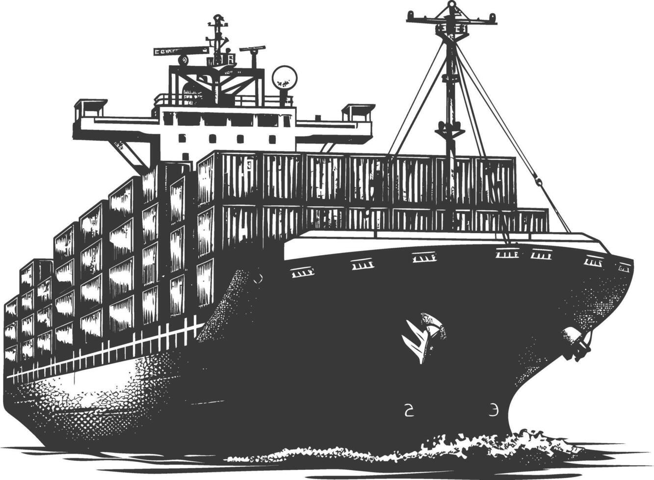 container ship with engraving style black color only vector