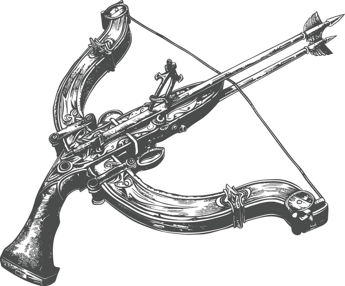 crossbow with engraving style black color only vector