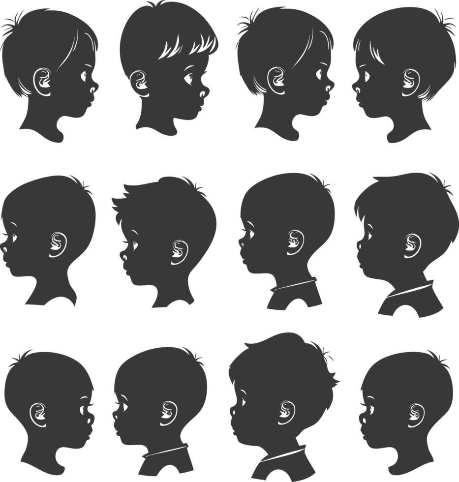 silhouette little boy head collection set black color only vector