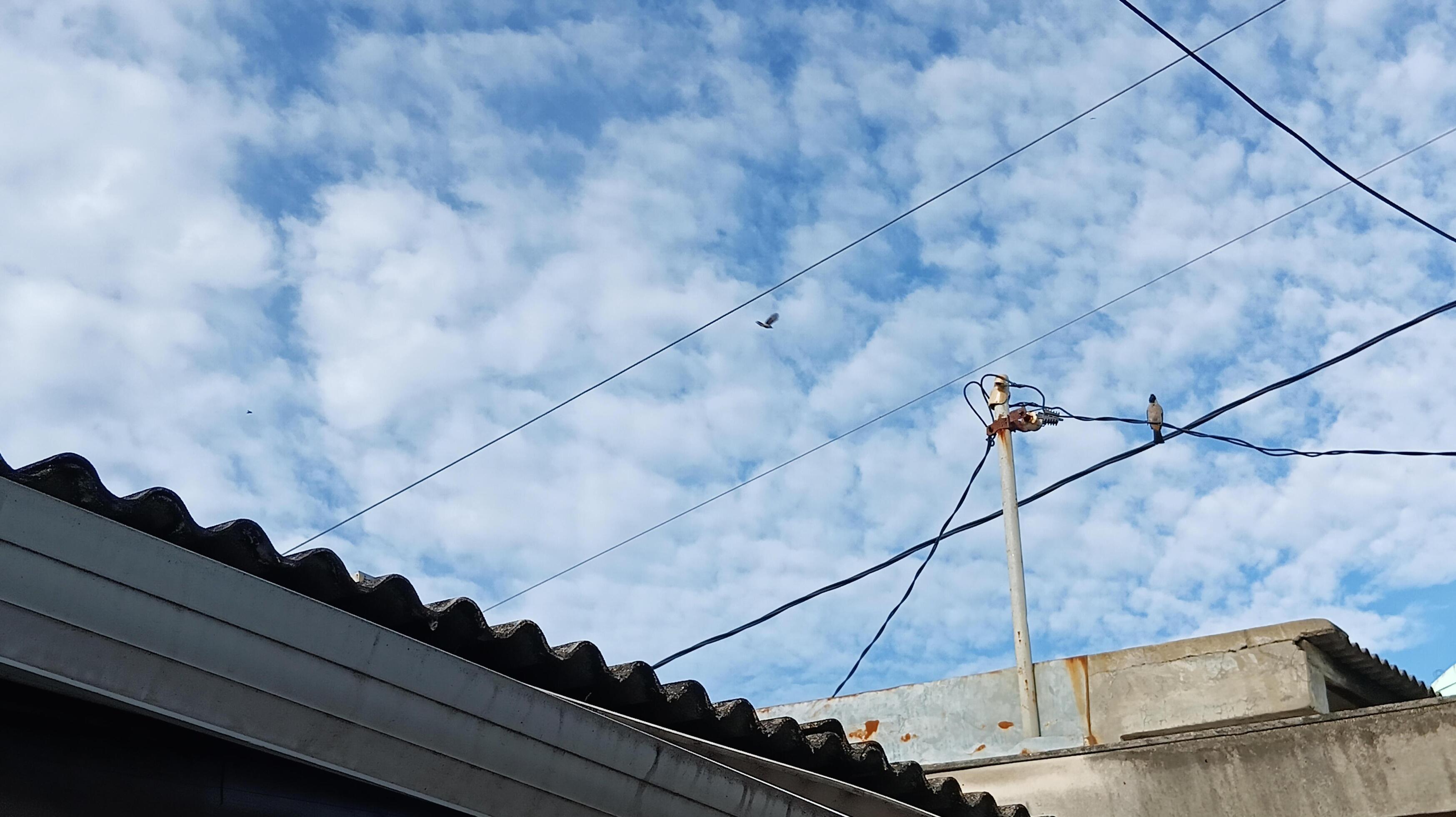 Electric cables running across the roof of a house with a blue sky 46927477 Stock Photo at Vecteezy