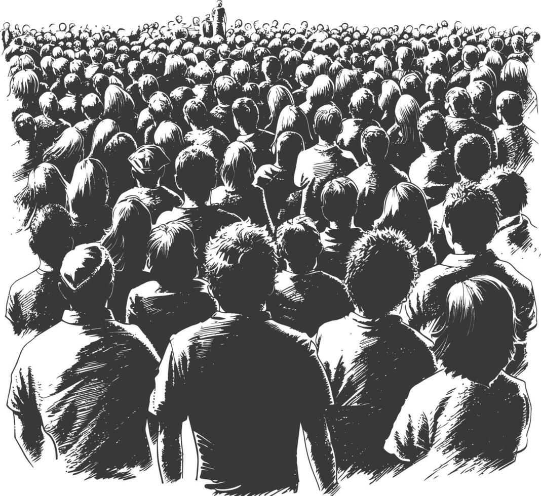 crowd audience with engraving style black color only vector