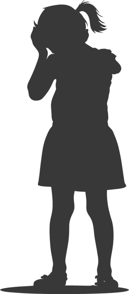 silhouette little girl holding headache in pain black color only vector
