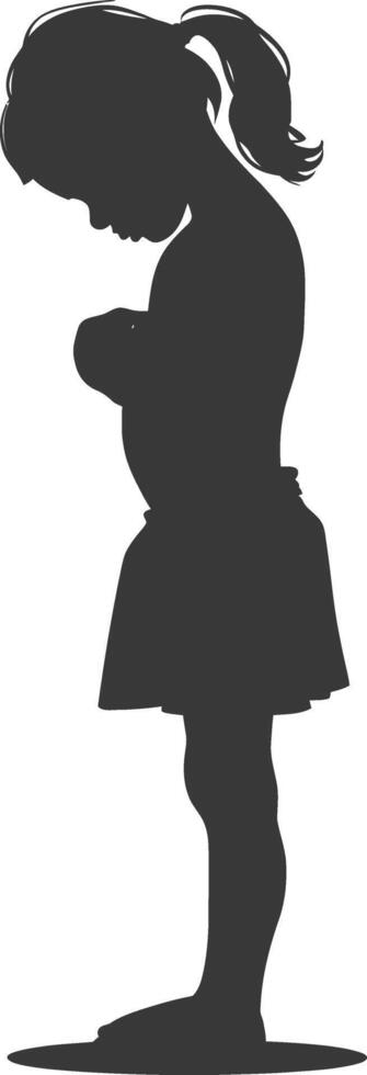 silhouette little girl holding stomach in pain black color only vector