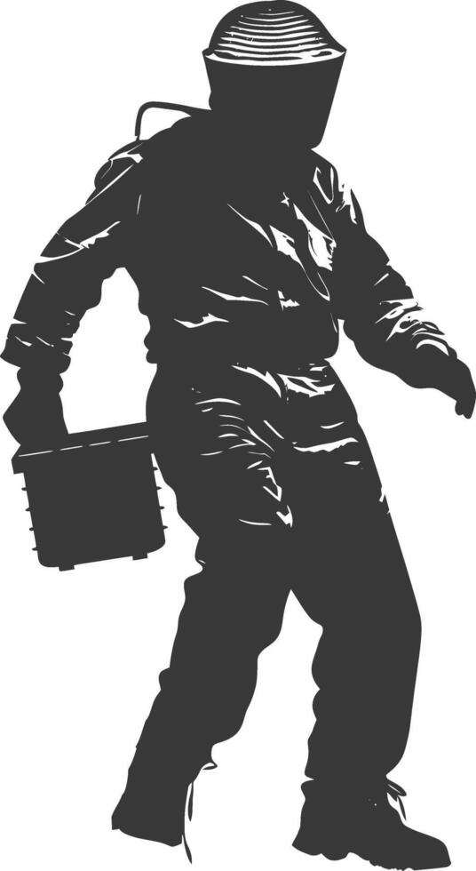 silhouette man beekeeper in action full body black color only vector