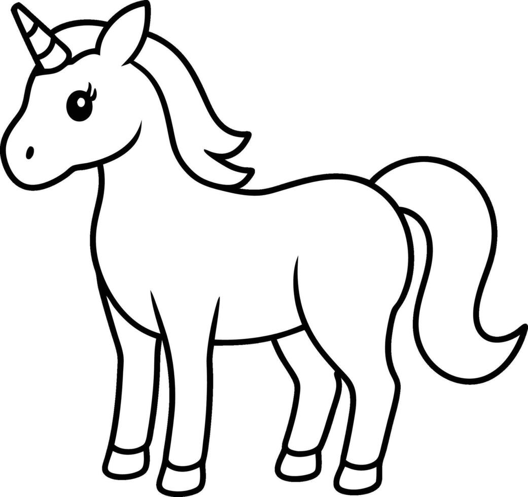 Black and White Cartoon Illustration of Unicorn Animal for Coloring Book vector