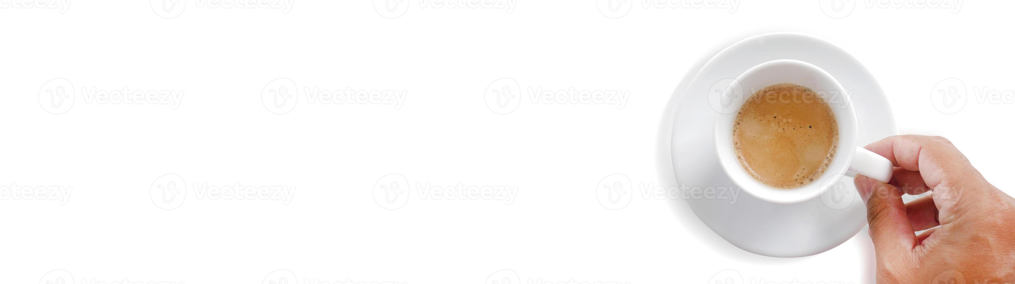 Hand Holding a Cup of Coffee on White Background with Copy Space for Text or Design photo