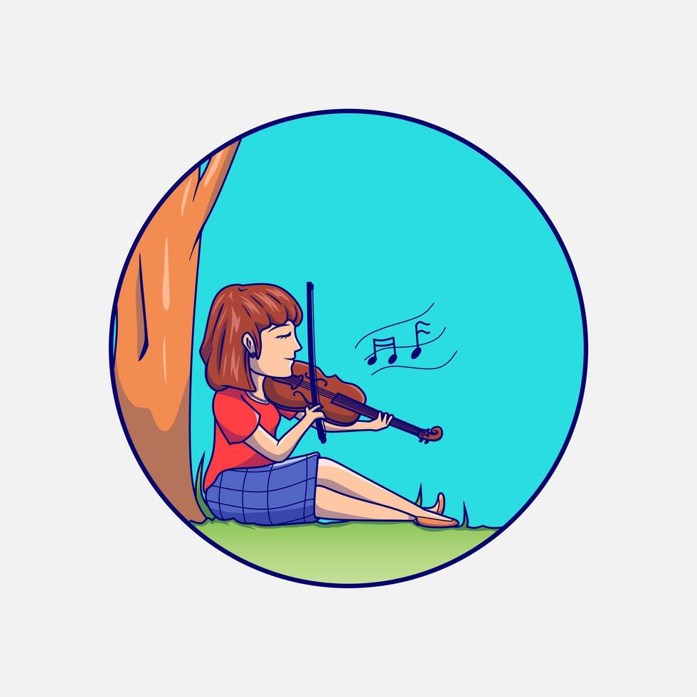 Girl play violin line art colorful logo design. Abstract illustration. vector