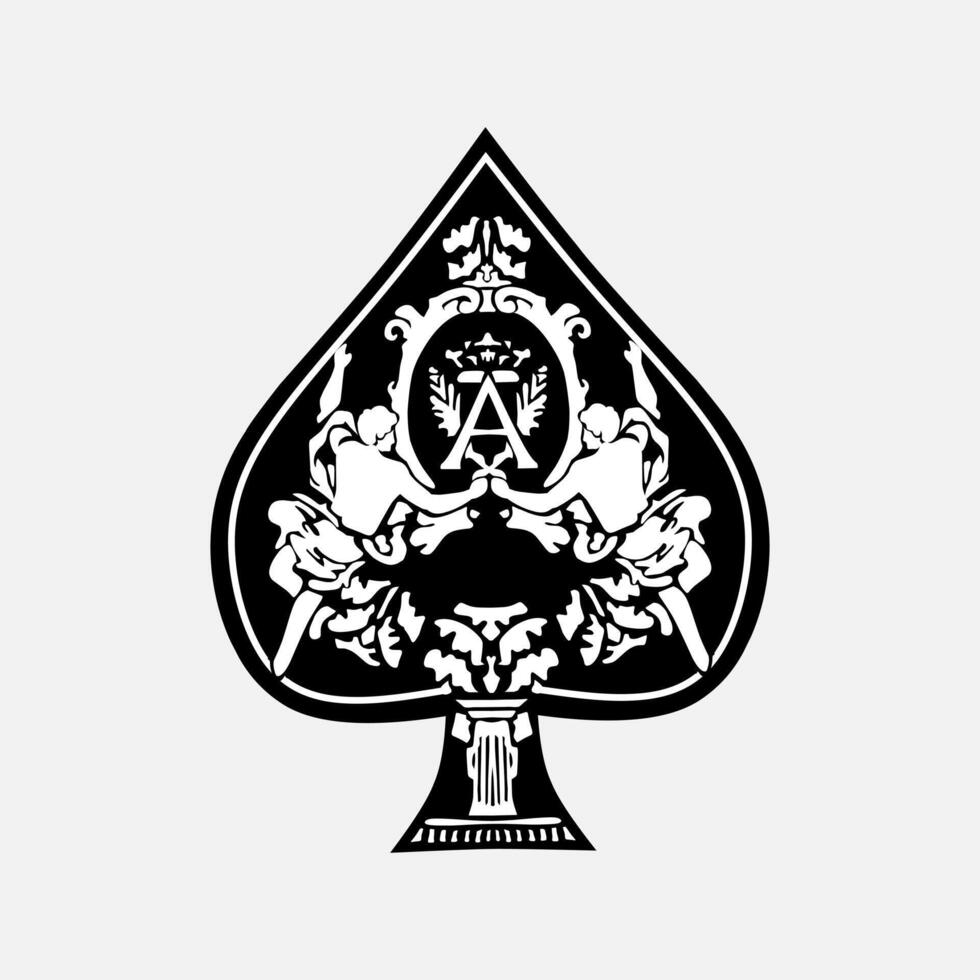 Ace spade poker card and playing in casino art logo. Colorful design with dark background. Abstract illustration in black background for t-shirt, poster, clothing, merch, apparel. vector