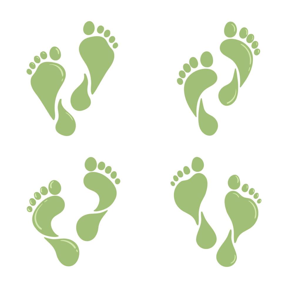 Green footprint silhouette set on white background. human footprints icons collection vector