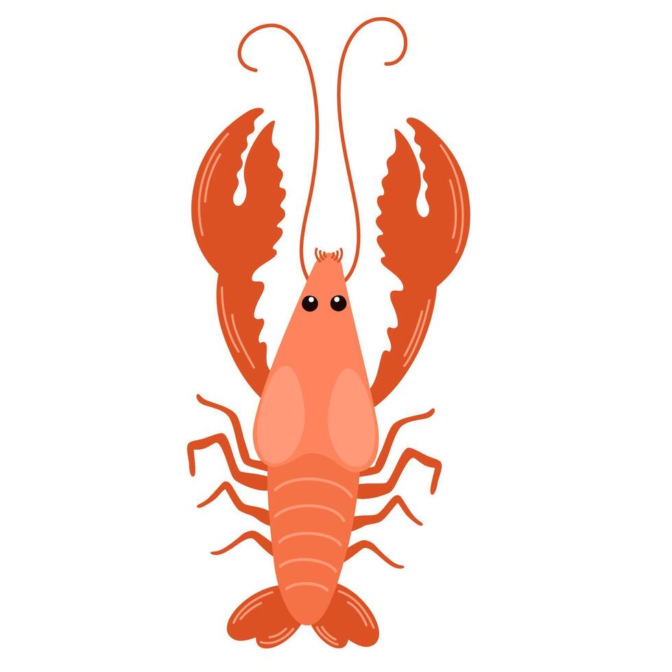 Lobster. Crayfish seafood, delicacy. Gourmet appetizer. Delicious raw seafood delicatessen. Flat illustration isolated on white background vector