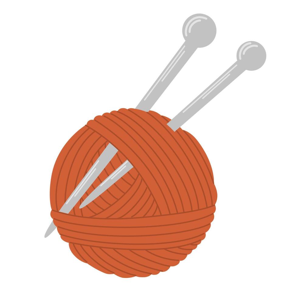 Ball of yarn, thread and knitting needles. Flat illustrations on a white background vector