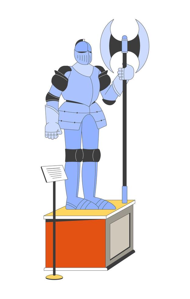 Medieval knight armor exhibit 2D linear cartoon object. Military armour at museum exhibition isolated line element white background. Historical middle ages color flat spot illustration vector
