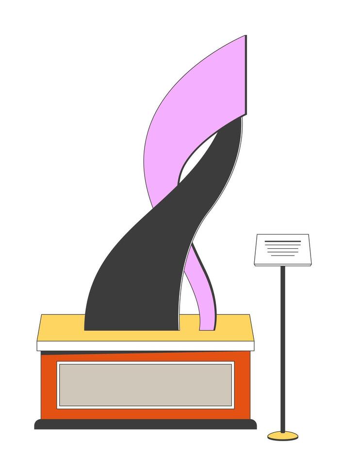 Abstract sculpture exhibit 2D linear cartoon object. Contemporary fluid form on pedestal isolated line element white background. Exhibition museum art gallery color flat spot illustration vector