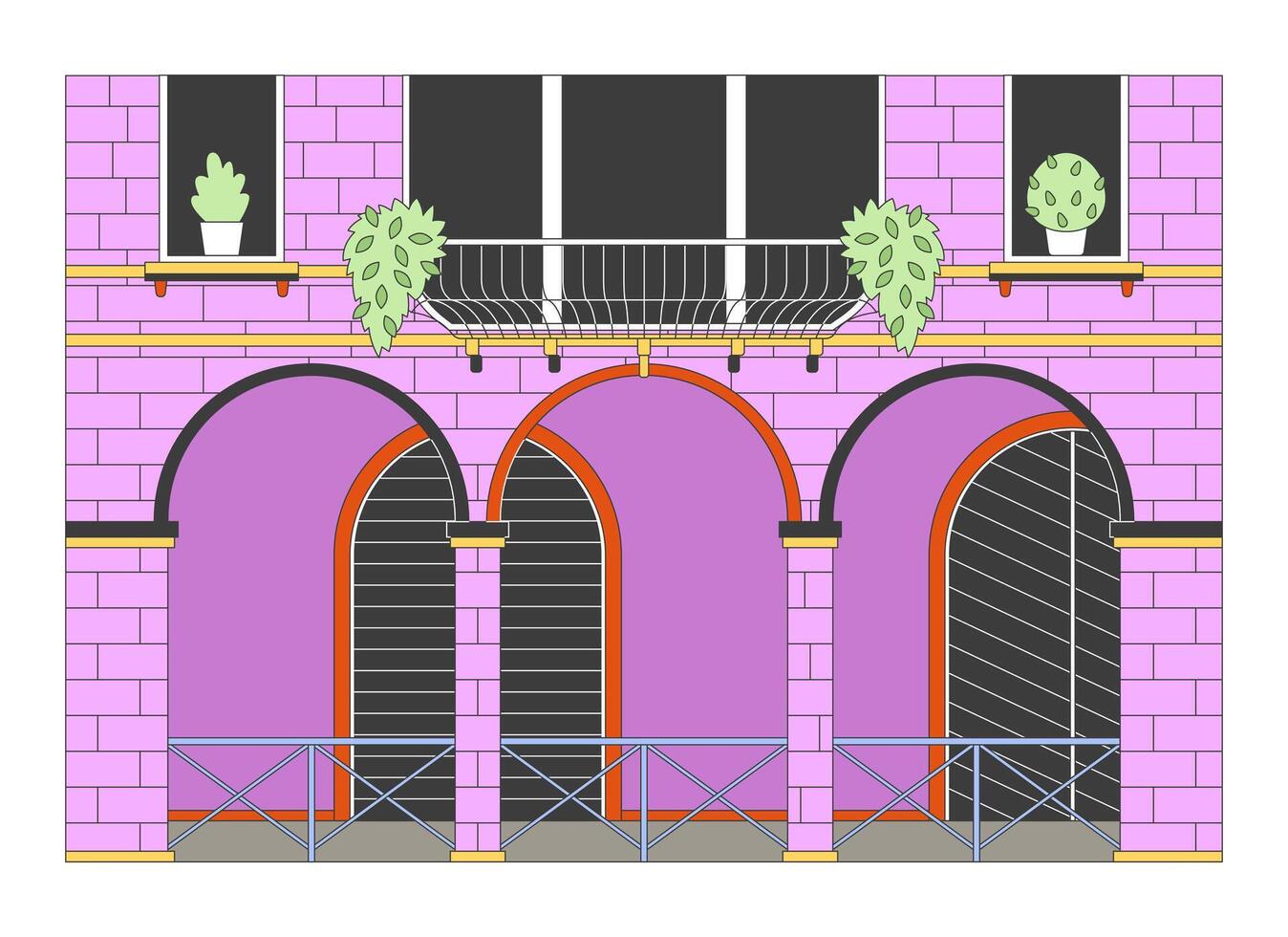 Venice building exterior 2D linear cartoon object. Venetian architecture isolated line element white background. Europe travel. Italian renaissance house facade color flat spot illustration vector