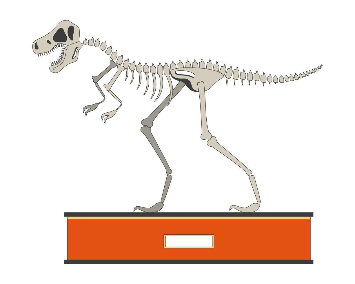 Tyrannosaurus rex fossil 2D linear cartoon object. Dinosaur exhibit isolated line element white background. Prehistoric predator exposition. Natural history museum color flat spot illustration vector