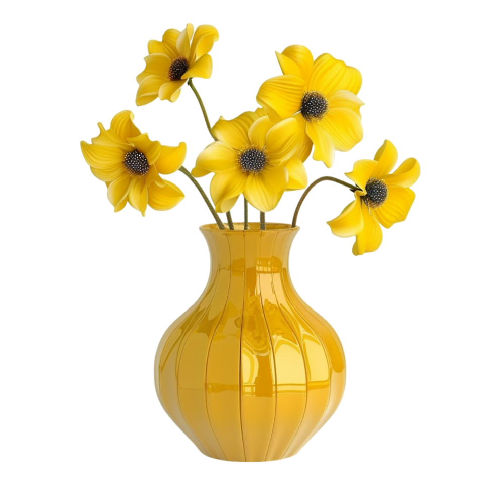 Yellow flowers in a vase on a transparent background. png