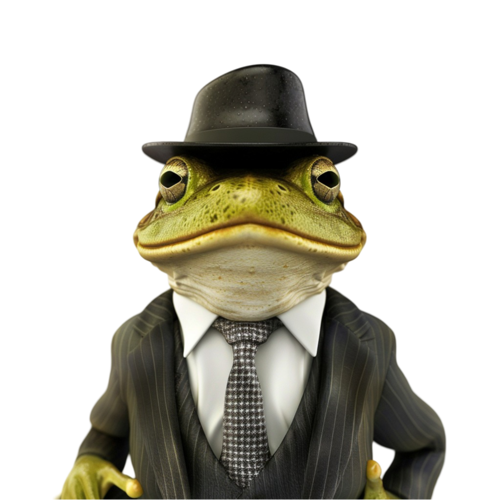 Smart Frog in Tuxedo Cartoon Character on transparent background. png