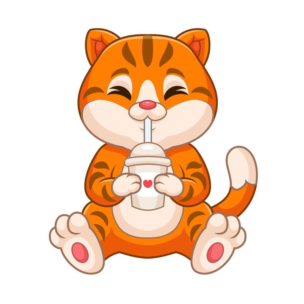 Cute Cat Drink Milk Tea Cartoon vector