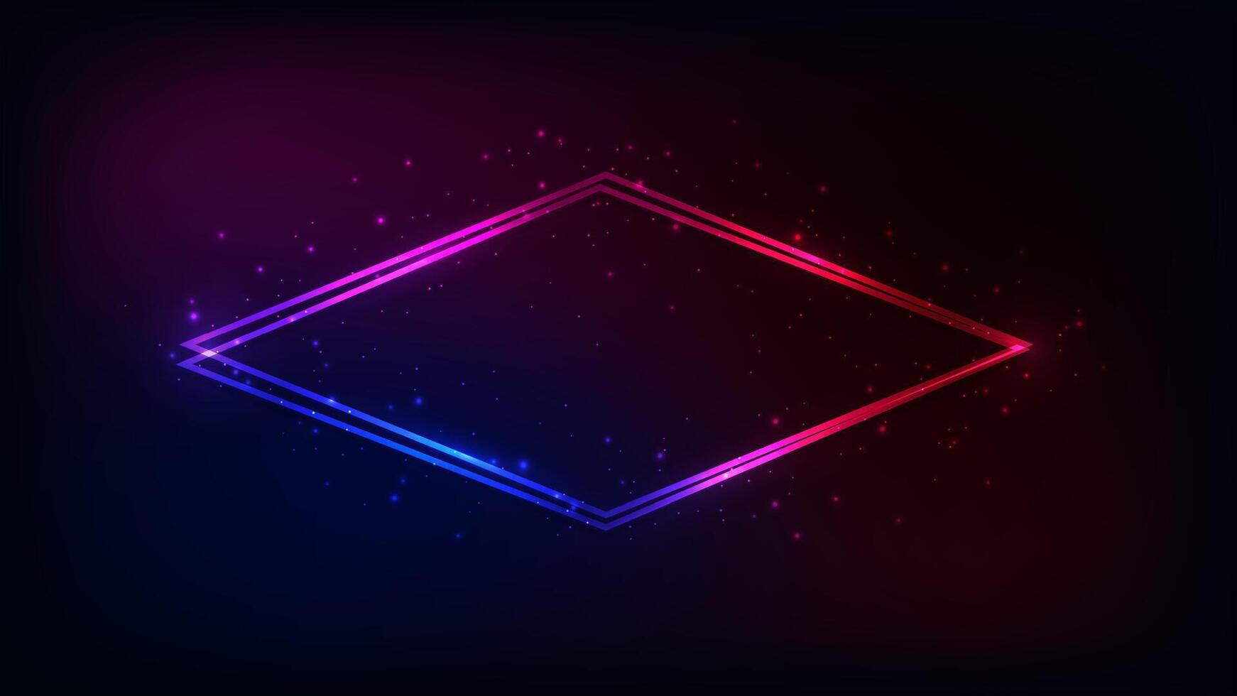 Neon double rhombus frame with shining effects vector