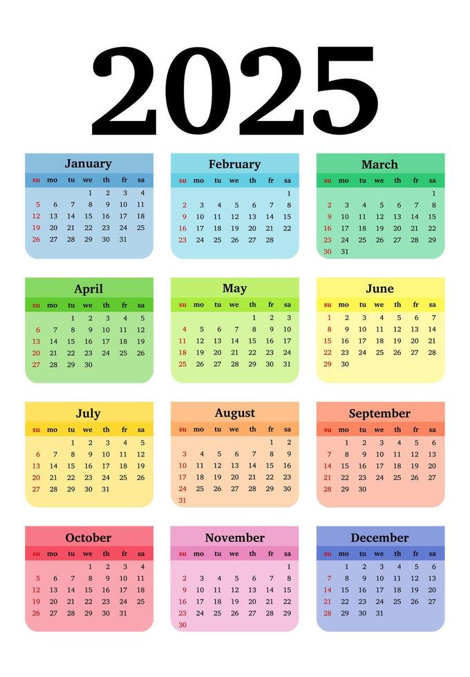 Calendar for 2025 isolated on a white background vector