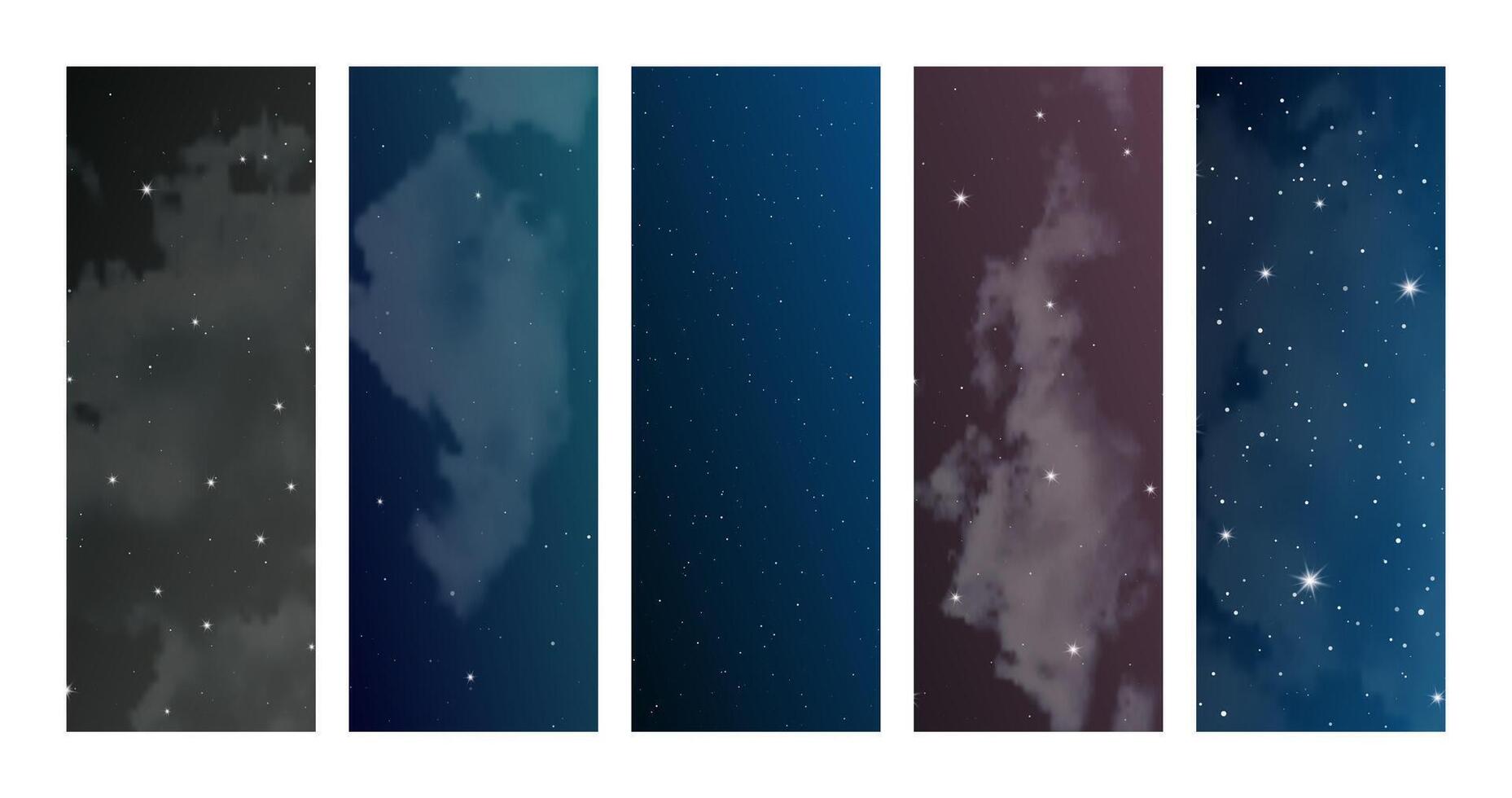 Night sky with clouds and many stars vector
