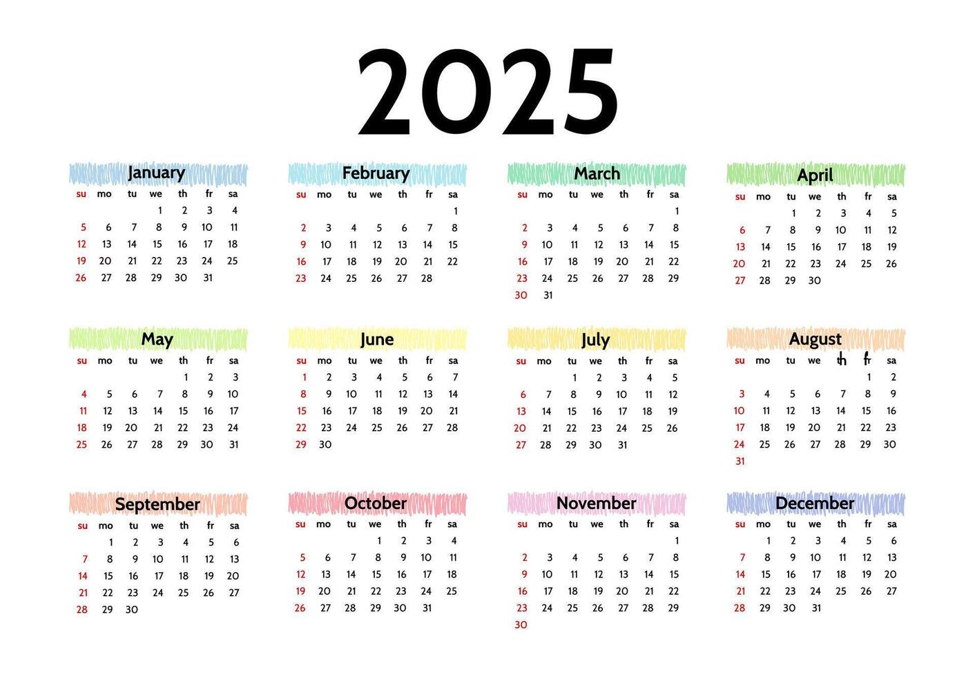 Calendar for 2025 isolated on a white background vector