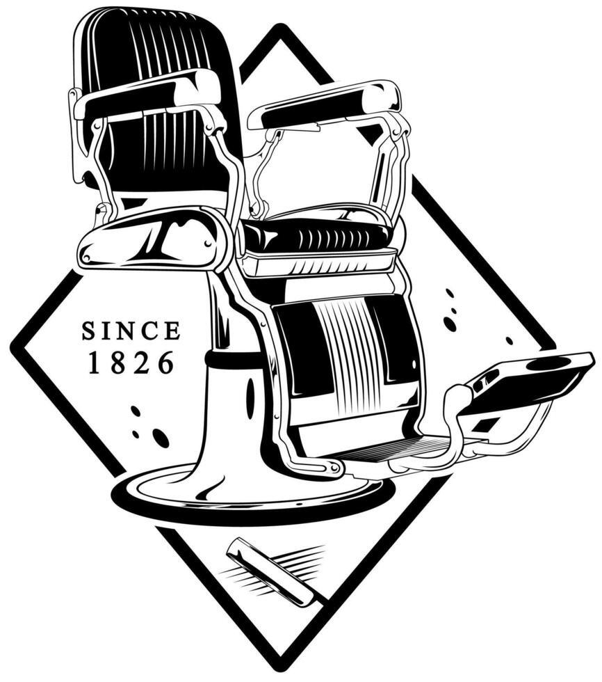 illustration of leather barber chair in old style. vector