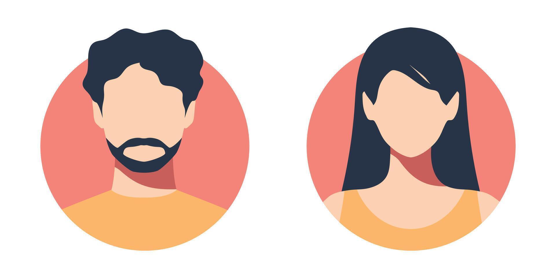 Abstract female and male faceless portraits, avatars or anonymous profiles. Woman and man face icons. illustration vector