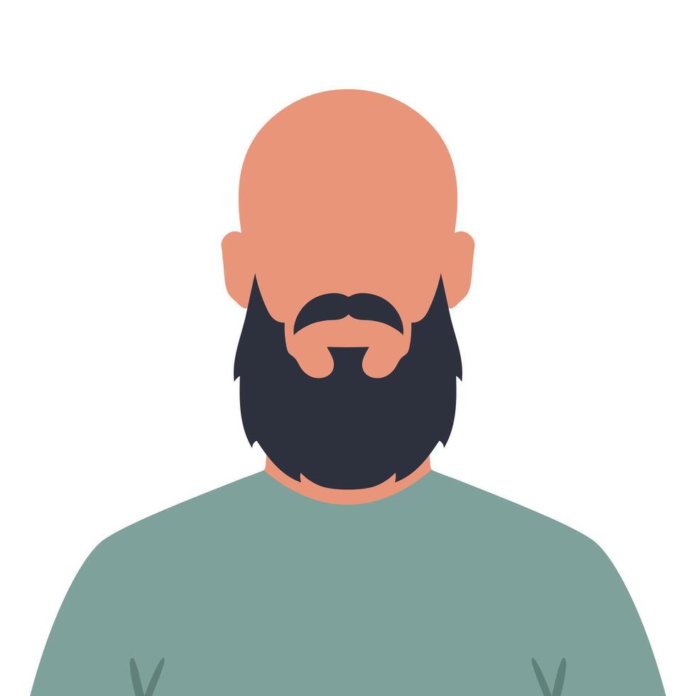 Abstract faceless bald man with beard and mustache. Bald bearded male avatar. illustration vector