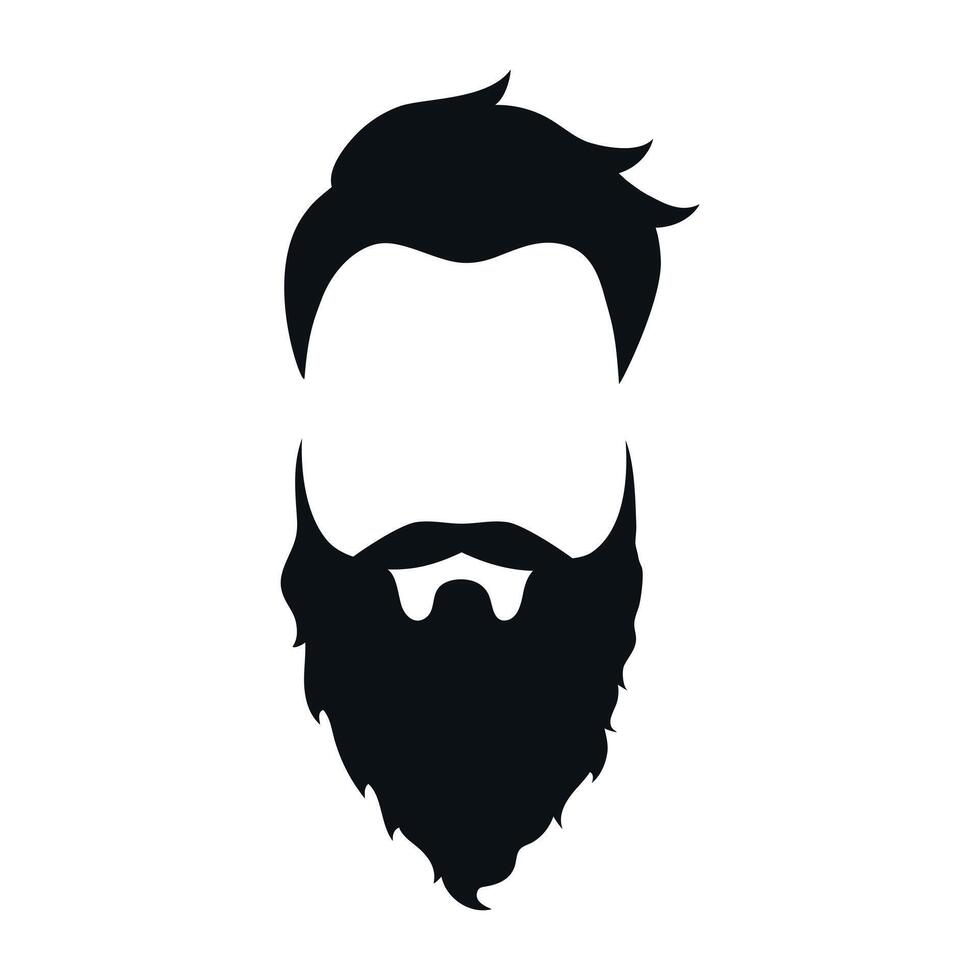 Mens hair and beard silhouette. Hipster or retro gentleman with long curly beard and mustache. illustration vector
