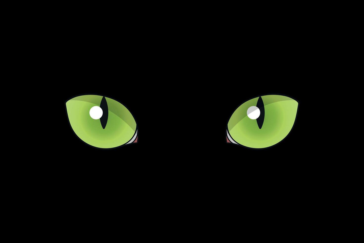 Cat eyes on black background. Feline eyes. Black cat with green eyes. illustration vector