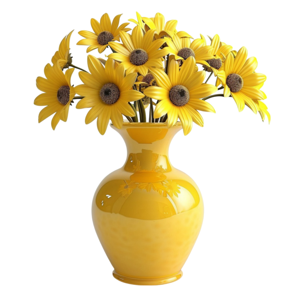 Yellow flowers in a vase on a transparent background. png