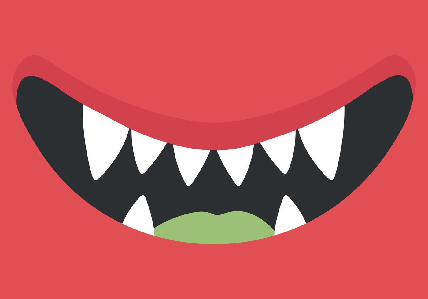 Cartoon smiling red monster mouth with fangs. Monsters teeth. illustration vector
