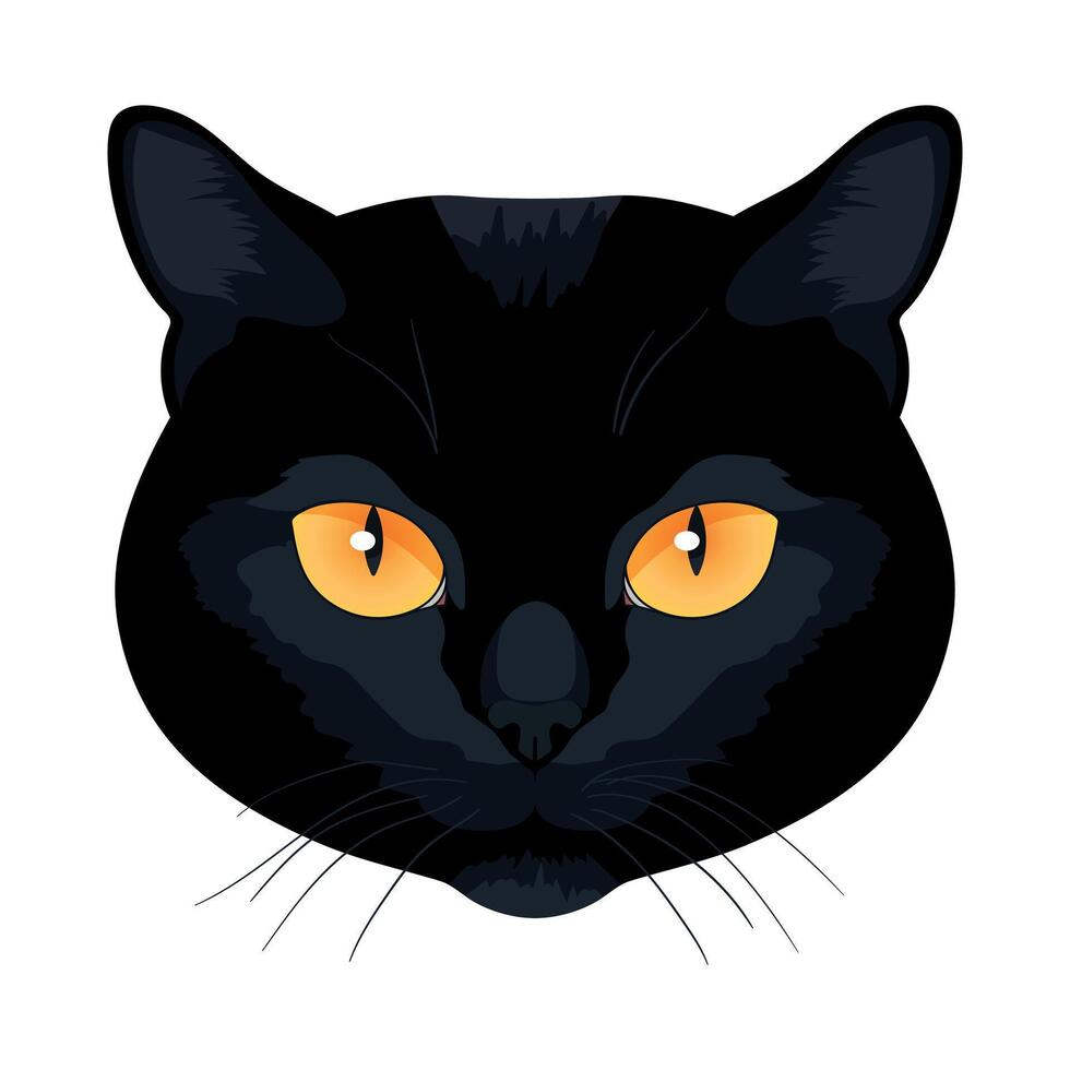 Cat head isolated on white background. Feline face. Black cat with yellow eyes. illustration vector