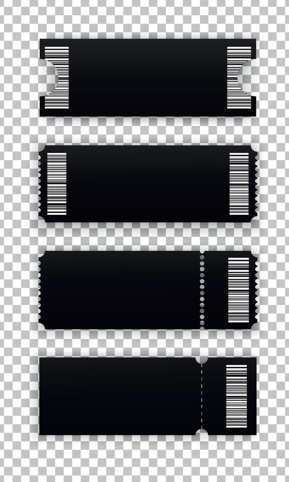 Abstract blank tickets template. Ticket mockup in different shapes with barcode, front view. Realistic style. illustration vector