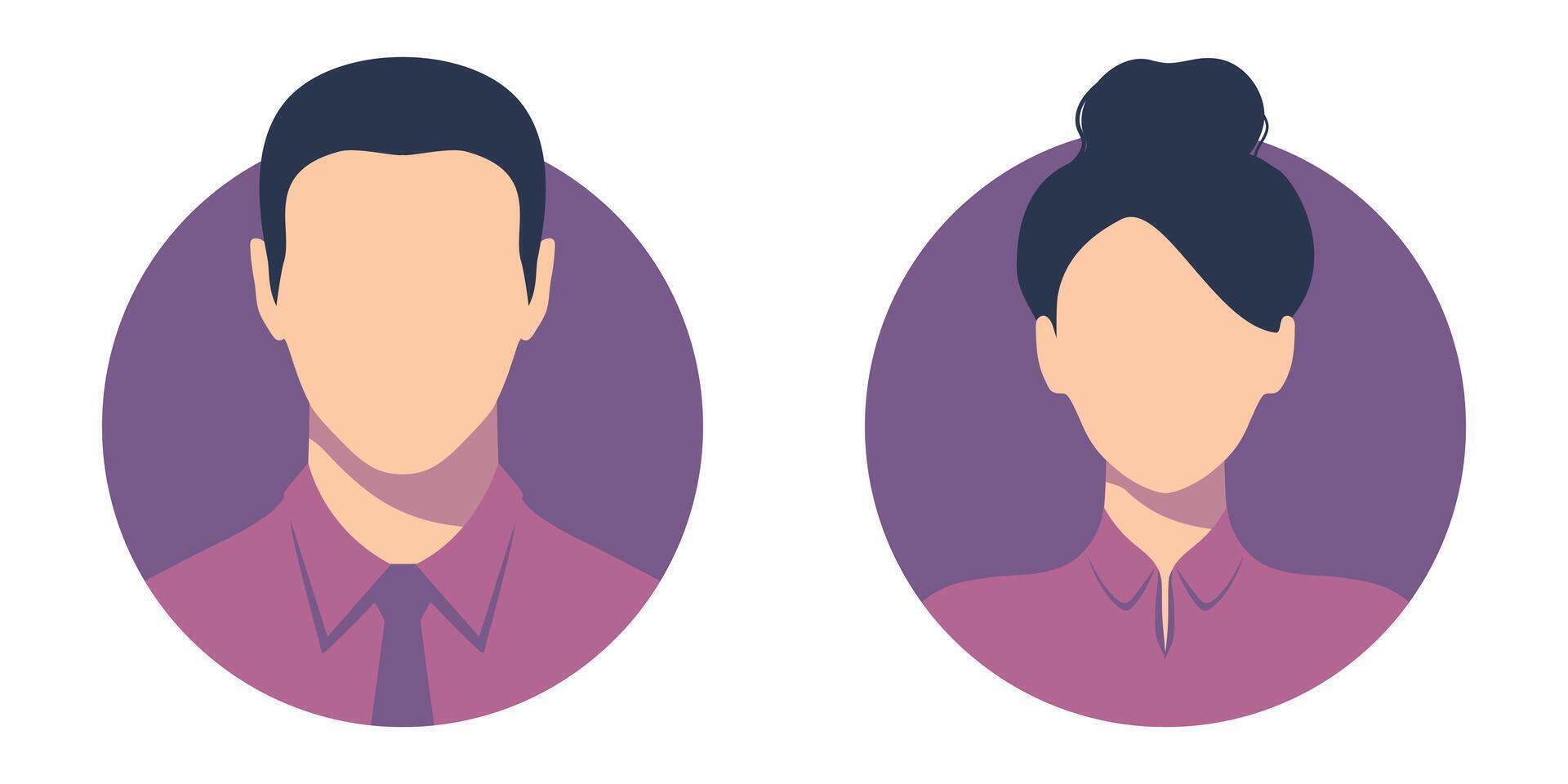 Abstract female and male faceless portraits, avatars or anonymous profiles. Woman and man abstract face icons of office workers. illustration vector