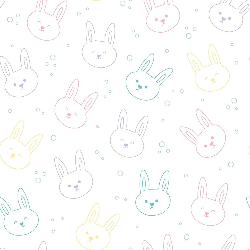 Seamless pattern of hand drawn bunny heads. Doodle rabbits ornament. illustration vector