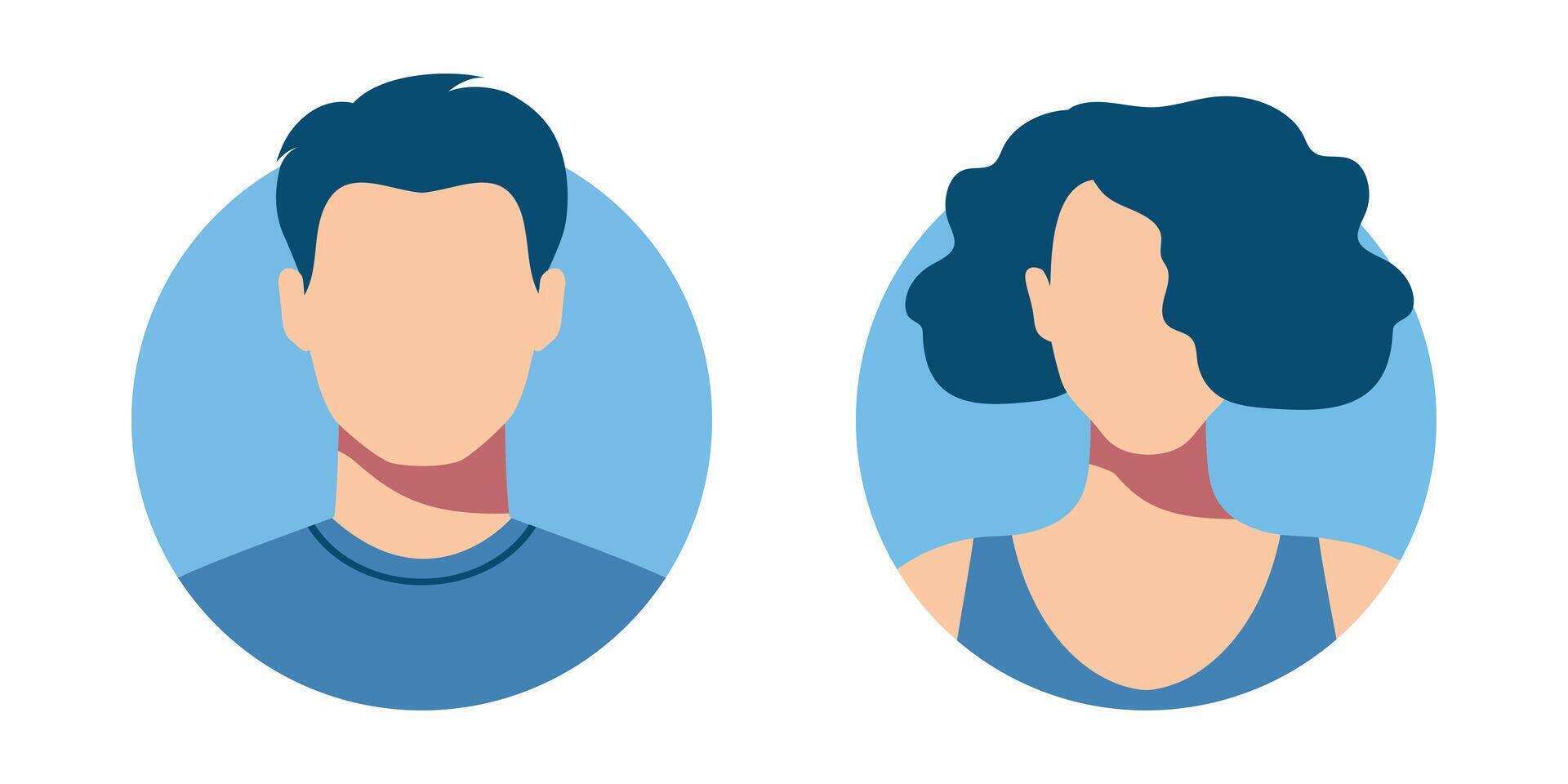 Abstract female and male faceless portraits, avatars or anonymous profiles. Woman and man abstract face icons. illustration vector