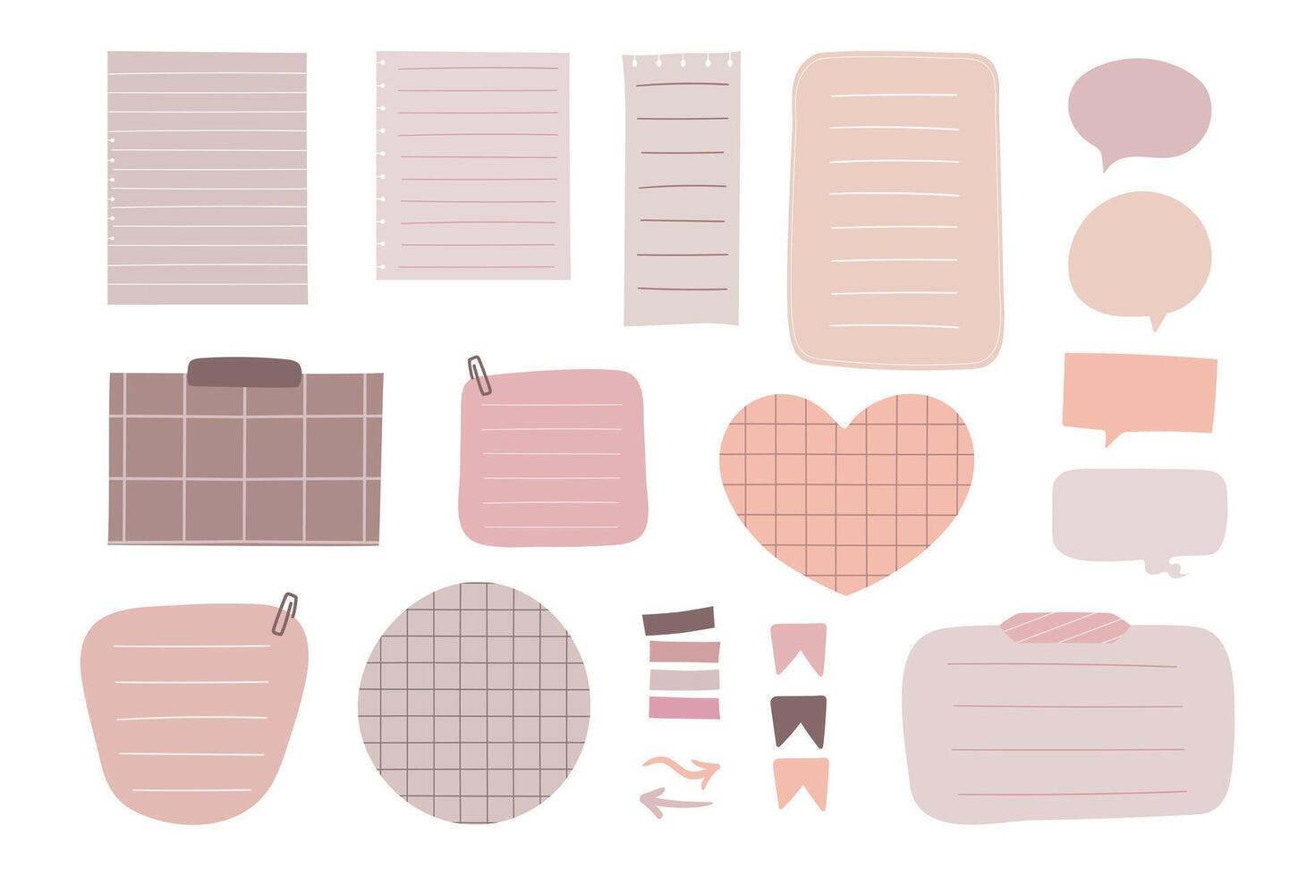 Collection of pastel colored paper notes. Blank banners, planner sticky notes for to-do-list, paper sheets, speech bubbles and bookmarks. illustration vector