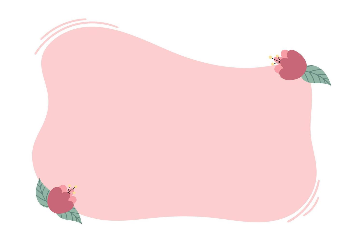 Hand drawn frame for text with pale pink cartoon flowers. Simple doodle template with copy space. illustration vector